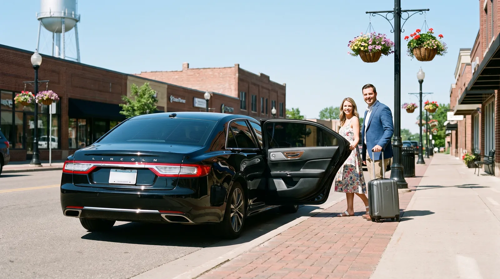 Black Lincoln Continental parked on Holyoke Avenue in downtown Lakeville, Minnesota